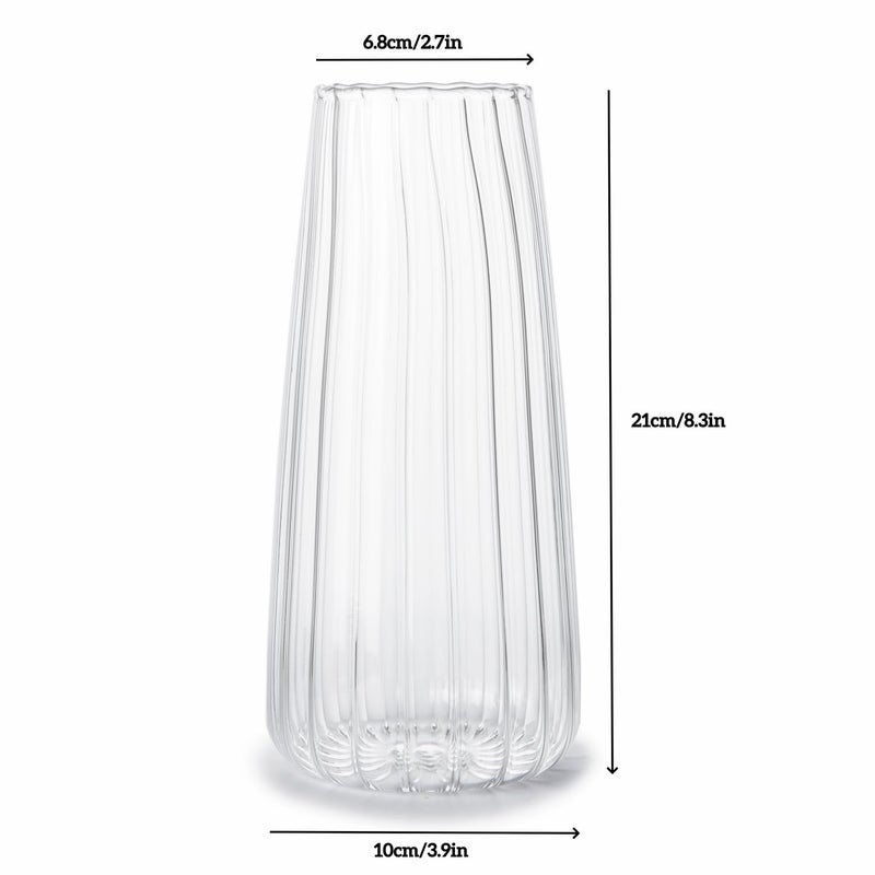 FANTESTICRYAN 8.3in Clear Glass Vase for Flowers, Ribbed Flower Vase for Table Centerpiece Wedding Home Decor, Modern Glass Vases for Living Room, Bedroom, Dining Table, Office, Birthday Housewarming Gift (Striped) - Image 3