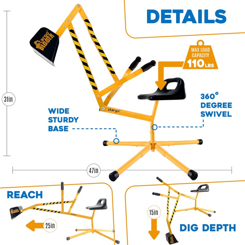 Stargo Kids Excavator Toy Sand Digger on Wheels, Steel Sandbox Digger Toys for Boys, Sand Toys Ride On Excavator, Beach Toys - Image 4