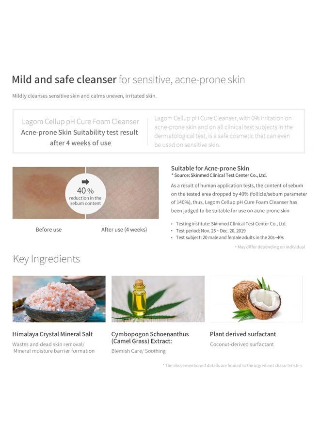 LAGOM Cellup pH Cure Foam Cleanser | Low pH, Skin Barrier Protection, Natural Deep Face Cleansing, 5.5 Subacid for Sensitive Skin 4.05 Fl Oz - Image 4