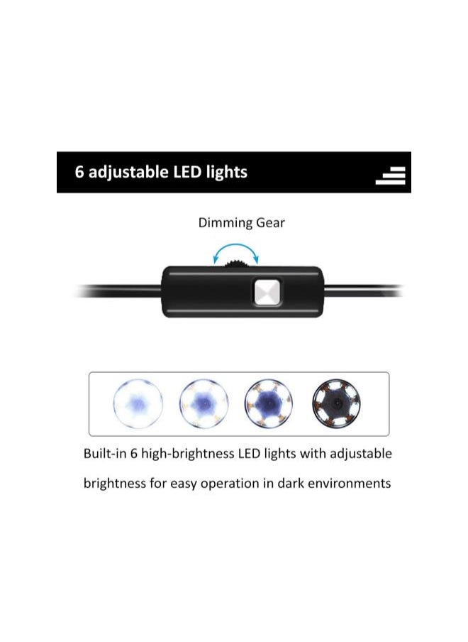 USB Endoscope Camera, 7mm Snake Inspection Camera for Android Phone, Computer, IP67 Waterproof Borescope with 6 Adjustable LED Lights, Semi-Rigid Cord Sewer Camera with Micro USB and Type C