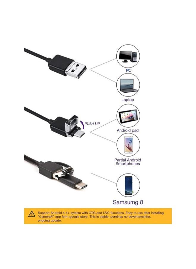 USB Endoscope Camera, 7mm Snake Inspection Camera for Android Phone, Computer, IP67 Waterproof Borescope with 6 Adjustable LED Lights, Semi-Rigid Cord Sewer Camera with Micro USB and Type C