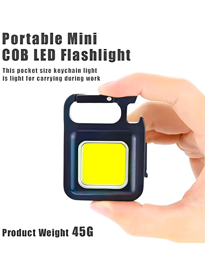 2 قطعة مفتاح سلسلة LED ضوء 800 لومن COB قابلة لإعادة الشحن المفاتيح مصباح يدوي صغير 4 أوضاع إضاءة مصباح جيب محمول مع قوس قابل للطي فتاحة زجاجات وقاعدة مغناطيسية للصيد والتخييم والمشي - Image 3