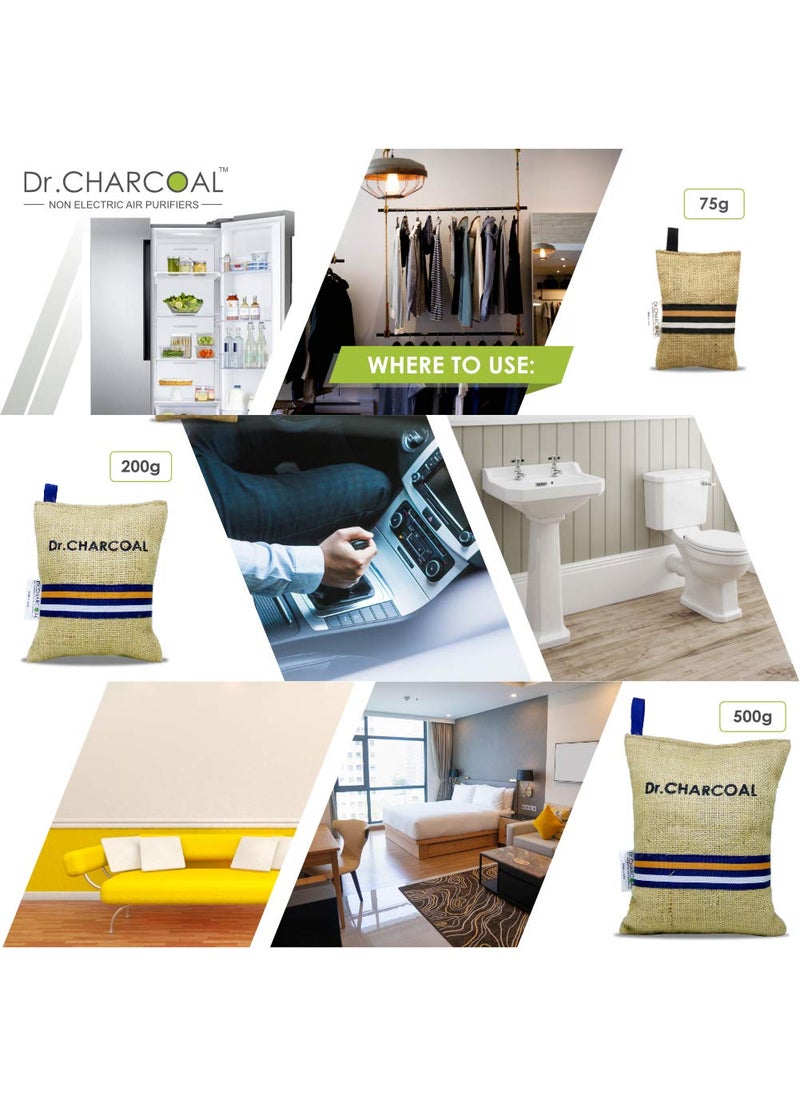 Dr. CHARCOAL - Dr CHARCOAL Fridge Deodorizer Keeps Your Refrigerator and Freezer Fresh Dry and Odor Free For 1 Year 75gm Long Lasting Charcoal Bag More Powerful than Baking Soda to remove Bad Smell - Image 1