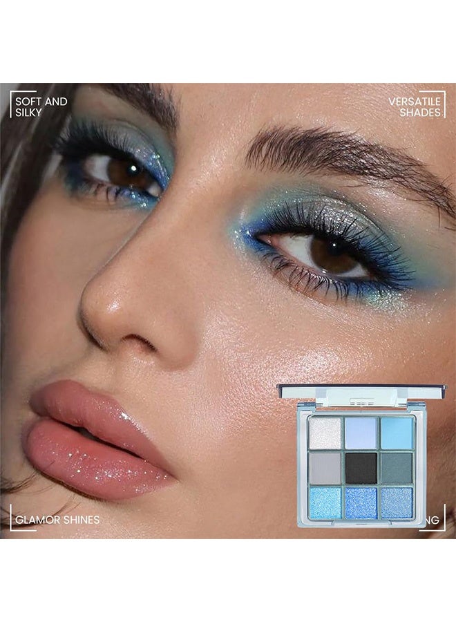 KAPEINE Nine Color Eye Shadow，Light Blue Eyeshadow Palette, Matte & Shimmer Glitter Blue Shadow for Eye Makeup, High Pigmented White Gray Black Green Powder Palete , Cruelty Free - Image 2