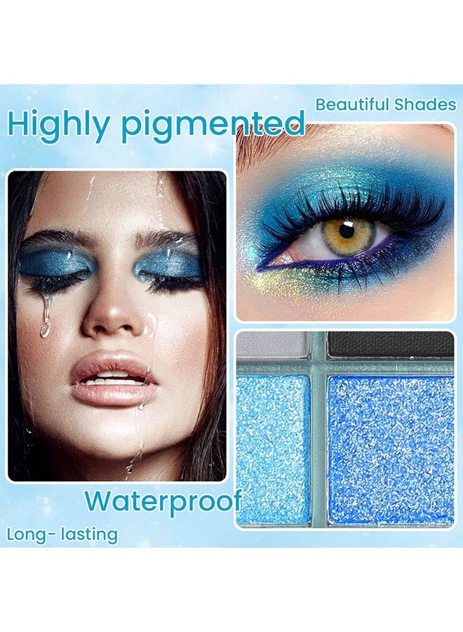 KAPEINE Nine Color Eye Shadow，Light Blue Eyeshadow Palette, Matte & Shimmer Glitter Blue Shadow for Eye Makeup, High Pigmented White Gray Black Green Powder Palete , Cruelty Free - Image 4