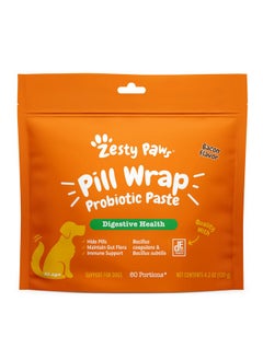 Zesty Paws Pill Wrap Probiotic Paste for Dogs - Immune & Digestive System Support - Bacon Flavor - with DE111 Bacillus subtilis - Pockets Any Pill, Tablet & Capsule for Your Dog - 4.2oz - 60 Portions