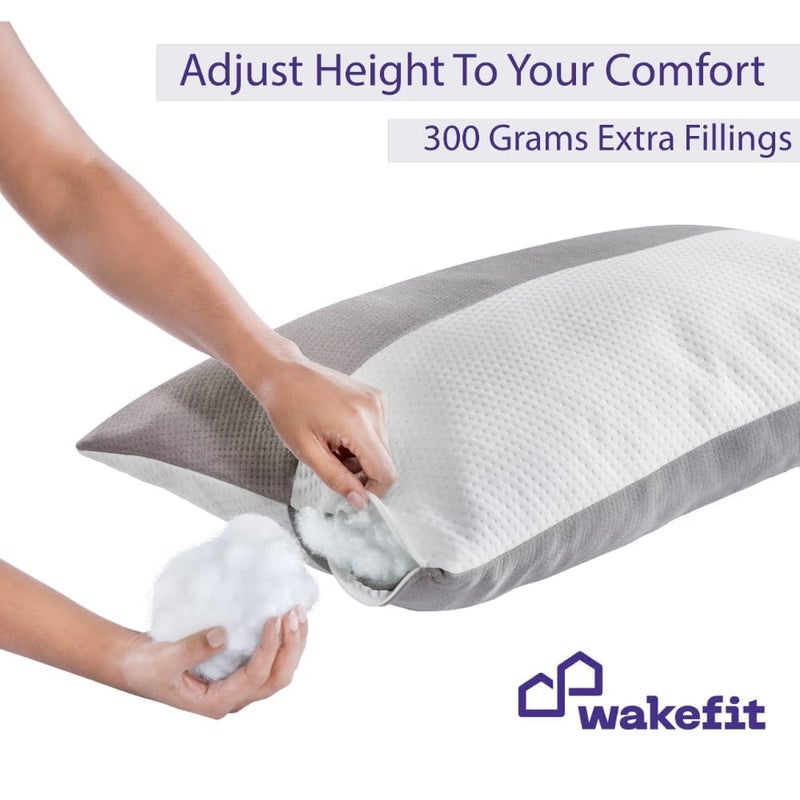 Wakefit Height Adjustable Hollow Fiber Sleeping Pillow with Zip White and Grey Standard Set of 2 Microfiber 3 Months Warranty - Image 4