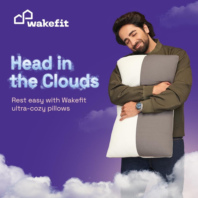 Wakefit Height Adjustable Hollow Fiber Sleeping Pillow with Zip White and Grey Standard Set of 2 Microfiber 3 Months Warranty - Image 2