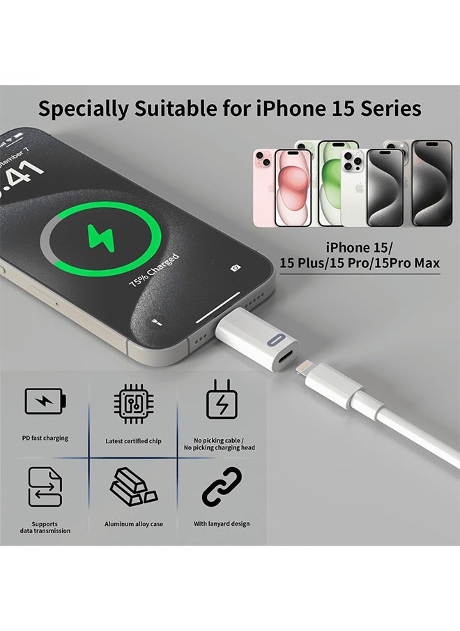 USB-C Male to Lightning Female Adapter USB Type C for iPhone 15/15 Pro/15 Pro Max/15 Plus, iPad Pro/Air, Support 35W PD Fast Charging & Transfer Data (2 Pack)