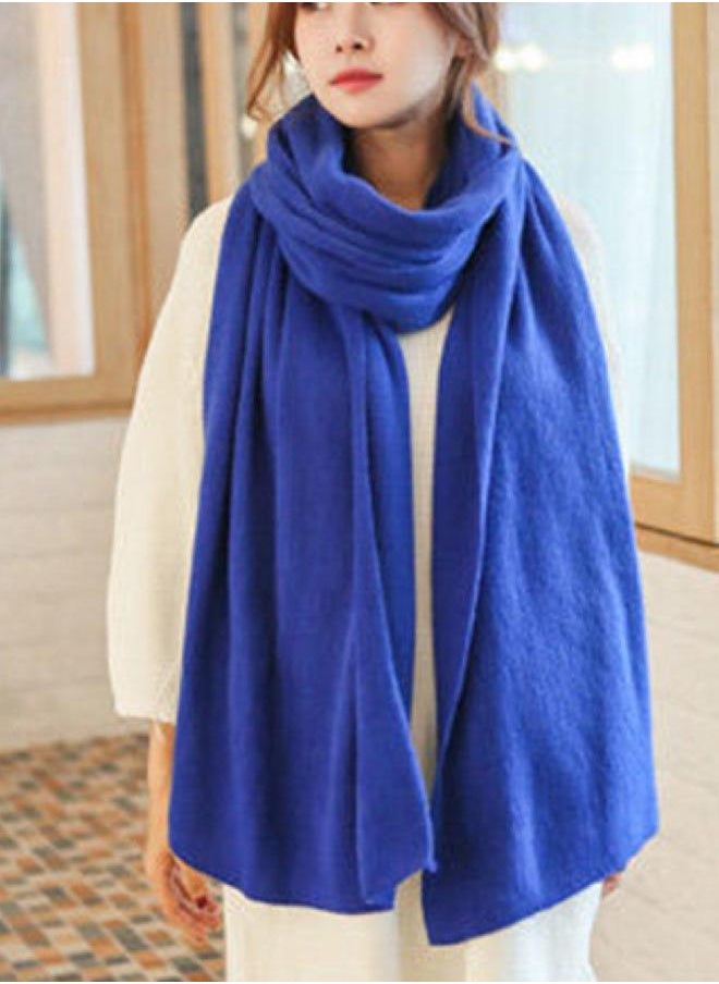 Wander Agio Wander Agio Womens Warm Long Shawl Winter Blanket Scarf Scarf Pure Color Blue  - Image 2