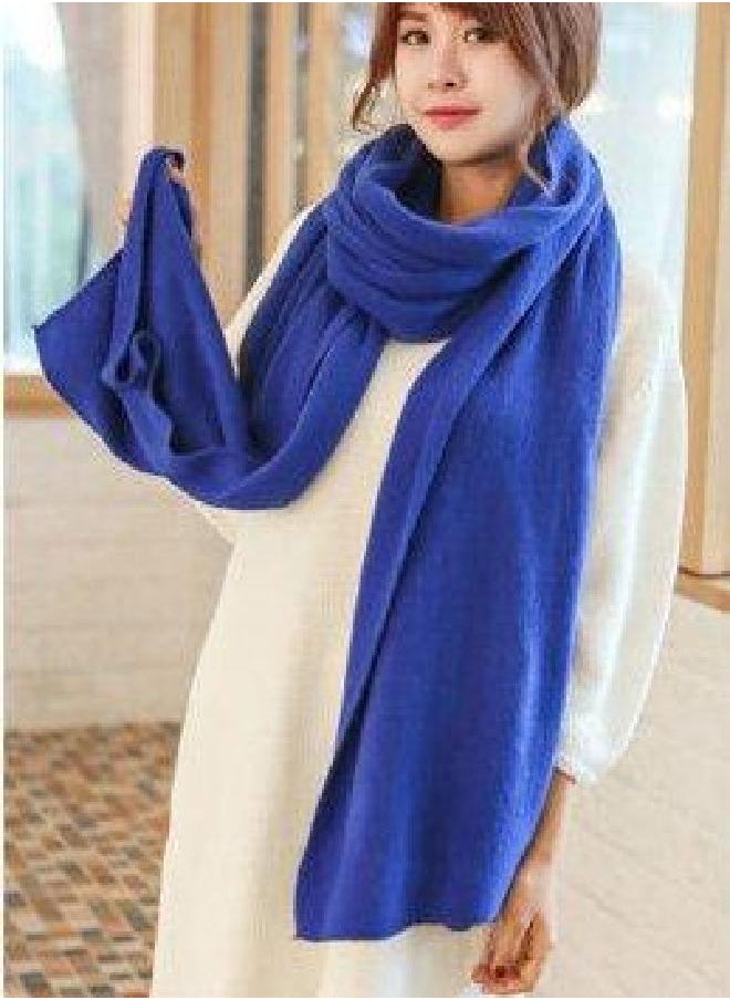 Wander Agio Wander Agio Womens Warm Long Shawl Winter Blanket Scarf Scarf Pure Color Blue  - Image 1