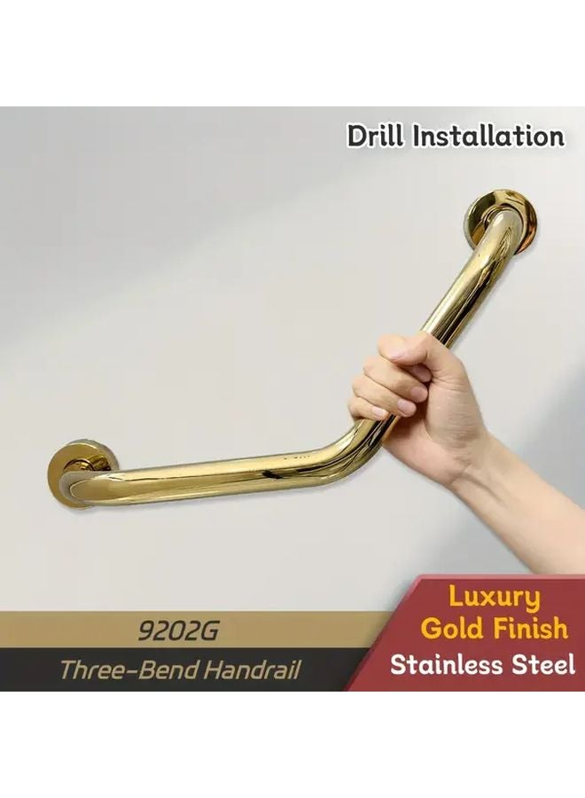 قضيب أمان الحمام للمسنين منحني صغير ذهبي ثلاثي المنحنيات، قضيب تثبيت المرحاض غير المنزلق، قضيب توازن الدش - Image 1