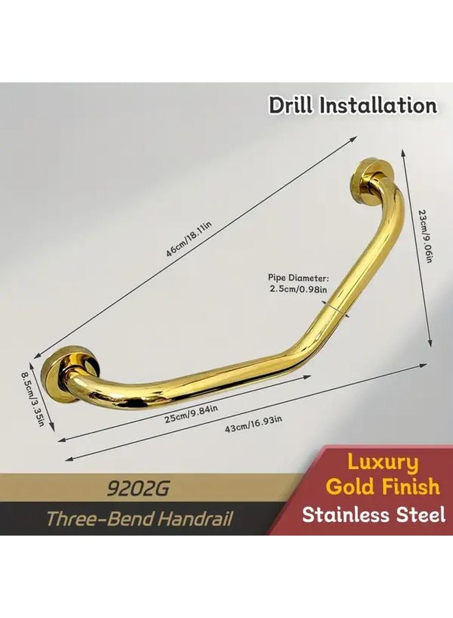 قضيب أمان الحمام للمسنين منحني صغير ذهبي ثلاثي المنحنيات، قضيب تثبيت المرحاض غير المنزلق، قضيب توازن الدش - Image 4