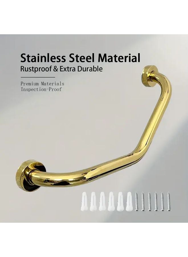 قضيب أمان الحمام للمسنين منحني صغير ذهبي ثلاثي المنحنيات، قضيب تثبيت المرحاض غير المنزلق، قضيب توازن الدش - Image 5