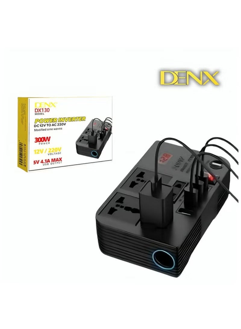 Denx Car Cigarette Lighter Input Car Power Inverter 12V to 220V 300W Multi DX130 DENX - Image 1