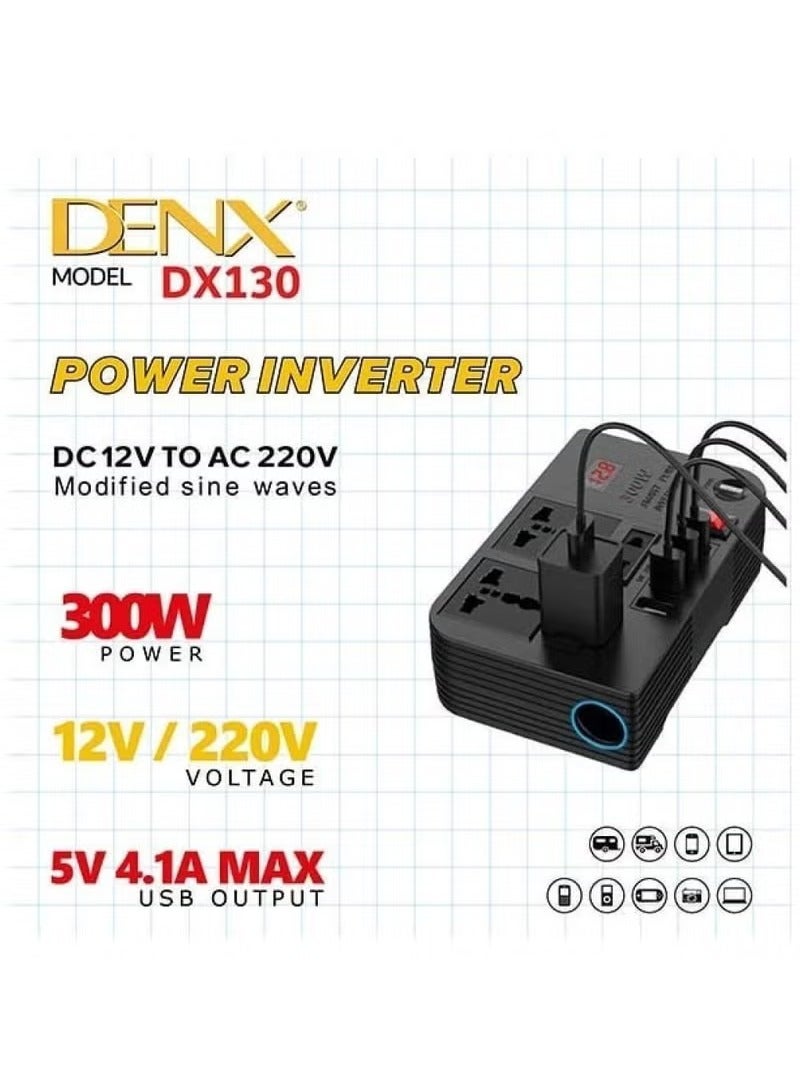 Denx Car Cigarette Lighter Input Car Power Inverter 12V to 220V 300W Multi DX130 DENX - Image 2