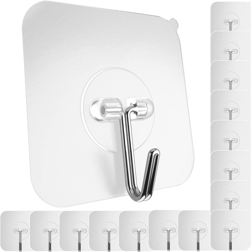 Rylan Plastic Adhesive Hooks for Hanging Heavy Duty Wall Hooks Self Adhesive Towel Coat Hooks Waterproof Transparent Hooks for Kitchen Keys Door Outdoor Home Improvement Utility Hook (Pack of 10) - Image 1