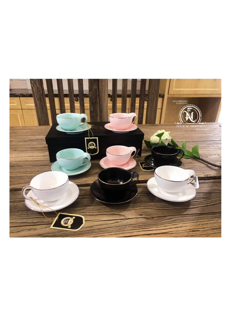 MARBLE Coffee set, 3 colors, 12 pieces, white porcelain marble CS3855-WITH  - Image 1