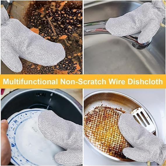 GYOU Wire Dishwashing Gloves I Multipurpose Steel Washing Rags I Heat Insulation Anti-Hot Waterproof & Durable Reusable I Non-Scratch Glove for Kitchen Sinks Pots Pans Cleaning (5 Pair) - Image 4