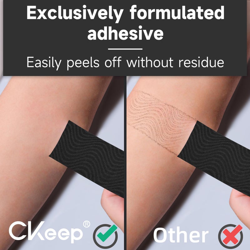 CKeep Kinesiology Tape, Uncut 2 Rolls, Original Cotton Elastic Premium Athletic Tape,Latex Free Hypoallergenic, 2inch x 16ft, Black - Image 3