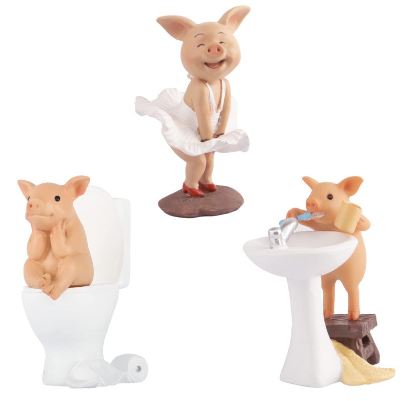 KEEPKAP Pig Statue Mini Pig Figurine Resin Home Decor Lucky Animal Garden Statue for Micro Landscape 3 Piece