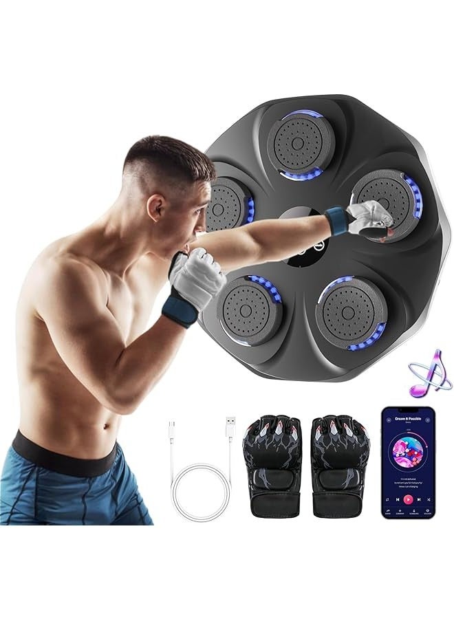 تراسل آلة الملاكمة الموسيقية,Smart Wall Mounted Bluetooth Punching Pad with Gloves,معدات اللياقة البدنية المثالية,يدعم بلوتوث و 9 أوضاع السرعة ووضع العد للرجال والنساء البالغين والأطفال - Image 1