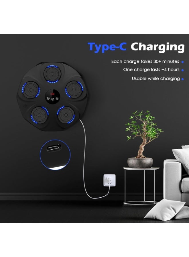 تراسل آلة الملاكمة الموسيقية,Smart Wall Mounted Bluetooth Punching Pad with Gloves,معدات اللياقة البدنية المثالية,يدعم بلوتوث و 9 أوضاع السرعة ووضع العد للرجال والنساء البالغين والأطفال - Image 4