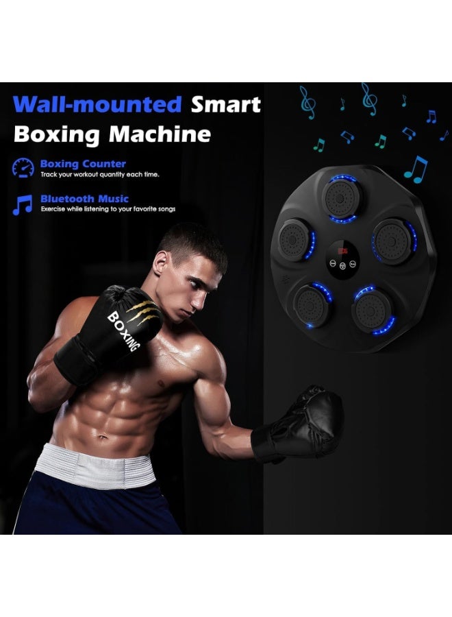 تراسل آلة الملاكمة الموسيقية,Smart Wall Mounted Bluetooth Punching Pad with Gloves,معدات اللياقة البدنية المثالية,يدعم بلوتوث و 9 أوضاع السرعة ووضع العد للرجال والنساء البالغين والأطفال - Image 2