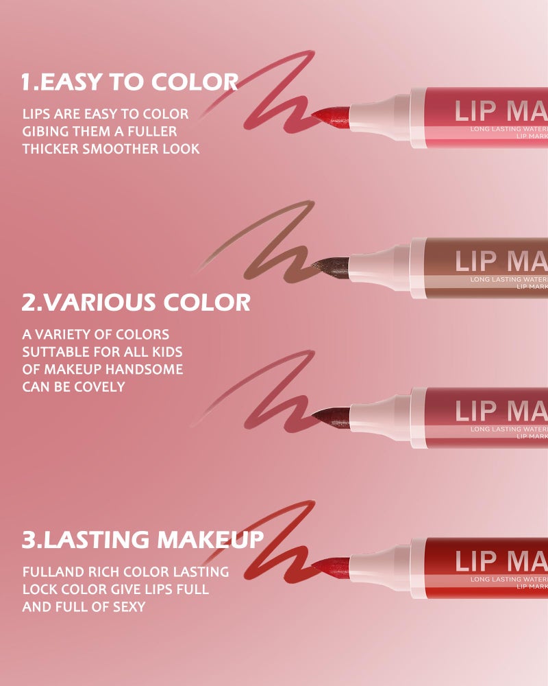 LYSdefeu Lip Stain Liner Pen Set-4 Pcs Hydrating Lip Stain Lip Liner Pencil Kit,Longlasting Waterproof Smudgeproof Matte Color Look,Precise Chisel Tip Smooth,Christmas Makeup Gift Kit for Women Girl - Image 3