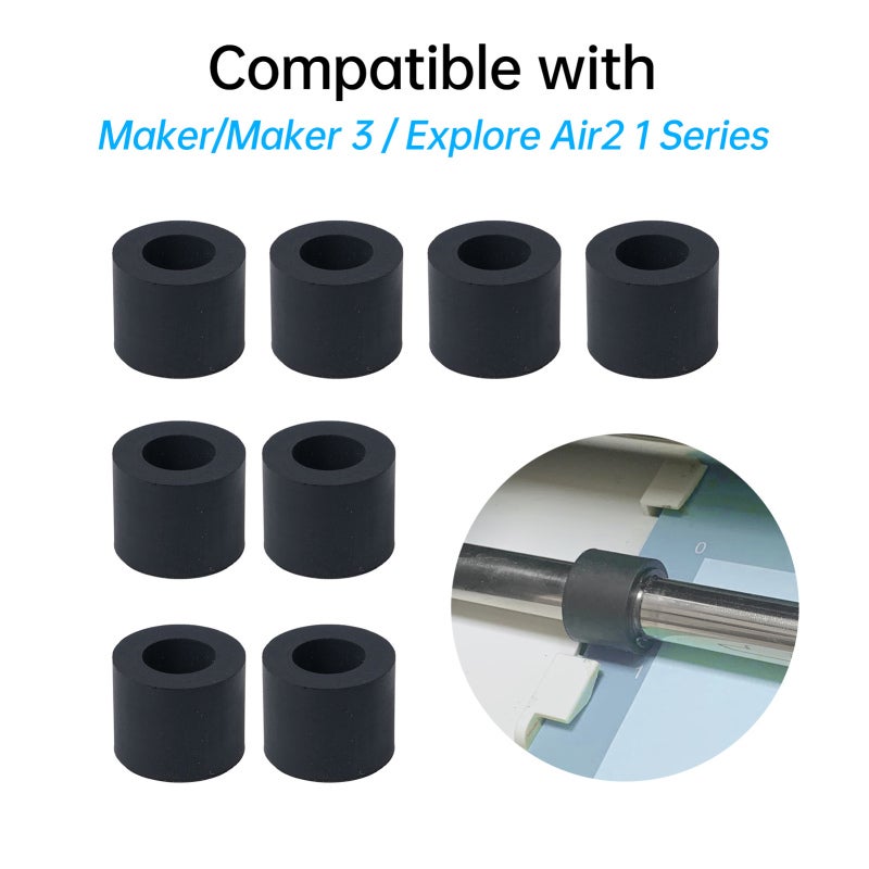 Cricut Maker Rubber Roller Replacement 8 Pack - Enhanced Cutting Precision Premium Rubber Roller for Cricut Maker, Maker 3, Explore Air 2 Series with Retaining Clip Rings - Image 2