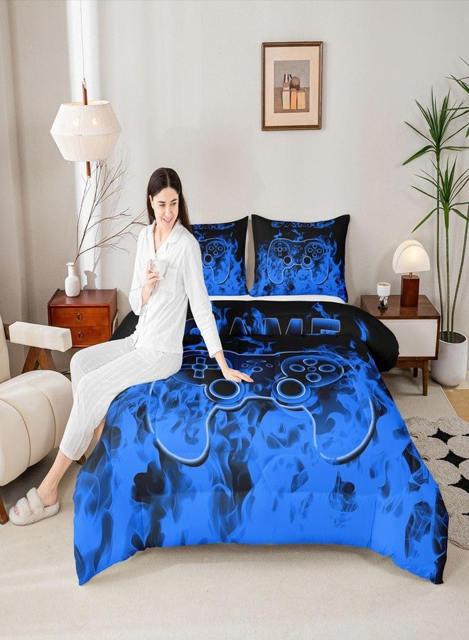 Feelyou Gaming Bedding Set for Kids Boys Girls Gamer Comforter Set Queen Size Blue Smokey Game Console Controller Duvet Quilt Bedroom Decor Breathable Soft Lightweight Microfiber Game Room Decor 3Pcs - Image 5