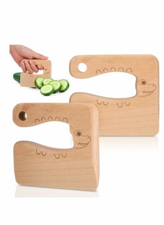 Excefore Wooden Kids Cooking Knives, Kitchen Toys Kids Wooden Knife Cutter Vegetable and Fruit Cutter for Kids Pretend Role Play for Fruits, Bread, Cakes, 2 Pieces  - Image 1