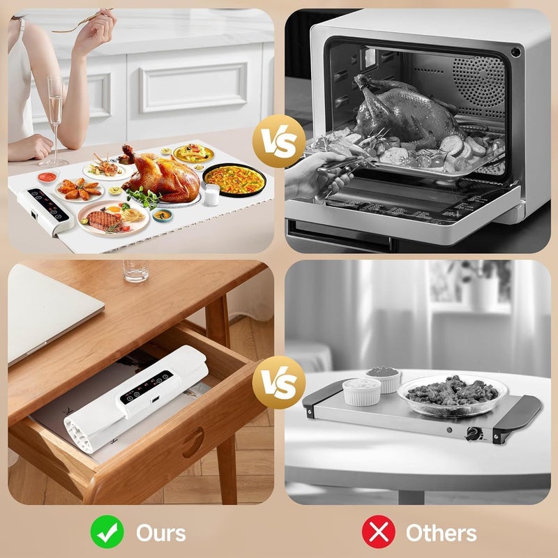 KRLZ Electric Warming Tray with Adjustable Temperature Foldable Food Warmer Features Sleek Design and Fast Heating Hot Plate for Parties Buffet Family Gatherings - Image 4