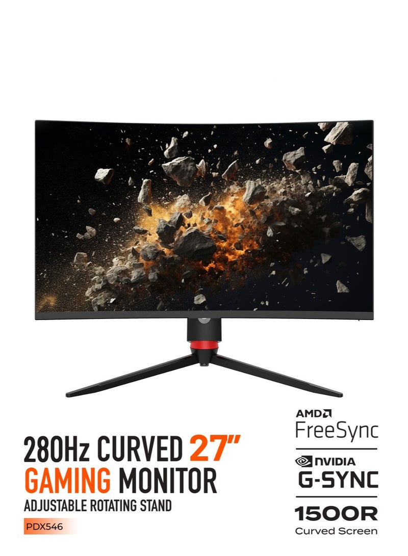 بورودو شاشة ألعاب منحنية مقاس 27 بوصة مع معدل تحديث 280 هرتز، شاشة FHD بدون حواف / زاوية عرض 178 درجة / دعم NVidia G-Sync وAMD FreeSync / إضاءة RGB / منافذ HDMI والعرض / حل MT9800 - أسود - Image 1