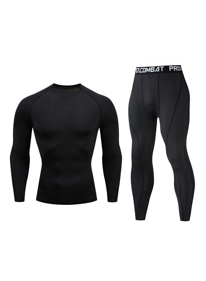 Generic Sports Fitness Long Sleeves Compression T-Shirt And Pants Set Black  - Image 1