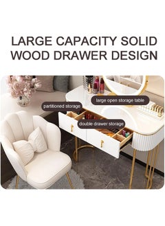 DubaiGallery Home Vanity Desk, Makeup Vanity Set with Ergonomic Cushioned Stool, Dressing Table with Lighted Mirror for Girls Bedroom 2 Drawer  - Image 2
