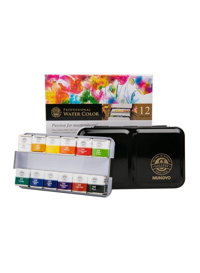 Mungyo Professional Watercolor Pan Set of 12 shades - half size - Image 1