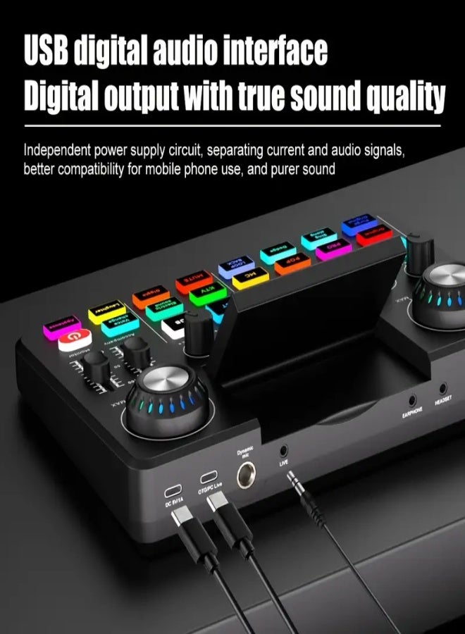 F998 Professional DJ Audio Mixer with Built-in Sound Card, Dual-Core DSP Chip, 3000mAh Battery, Voice Changer  Display Screen – Perfect for Live Streaming, Podcasting, Recording, and Gaming - Image 3
