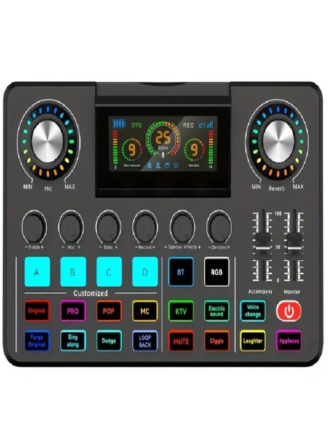 F998 Professional DJ Audio Mixer with Built-in Sound Card, Dual-Core DSP Chip, 3000mAh Battery, Voice Changer  Display Screen – Perfect for Live Streaming, Podcasting, Recording, and Gaming - Image 1