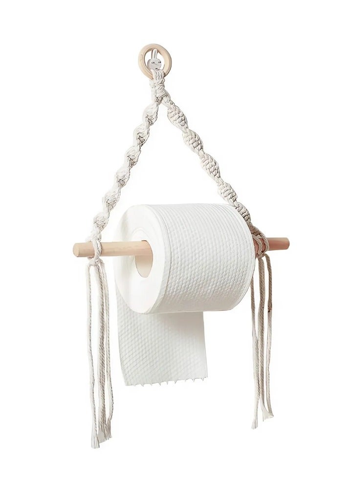 Off-White Macrame Wall Hanging Towel Holder, one Piece 