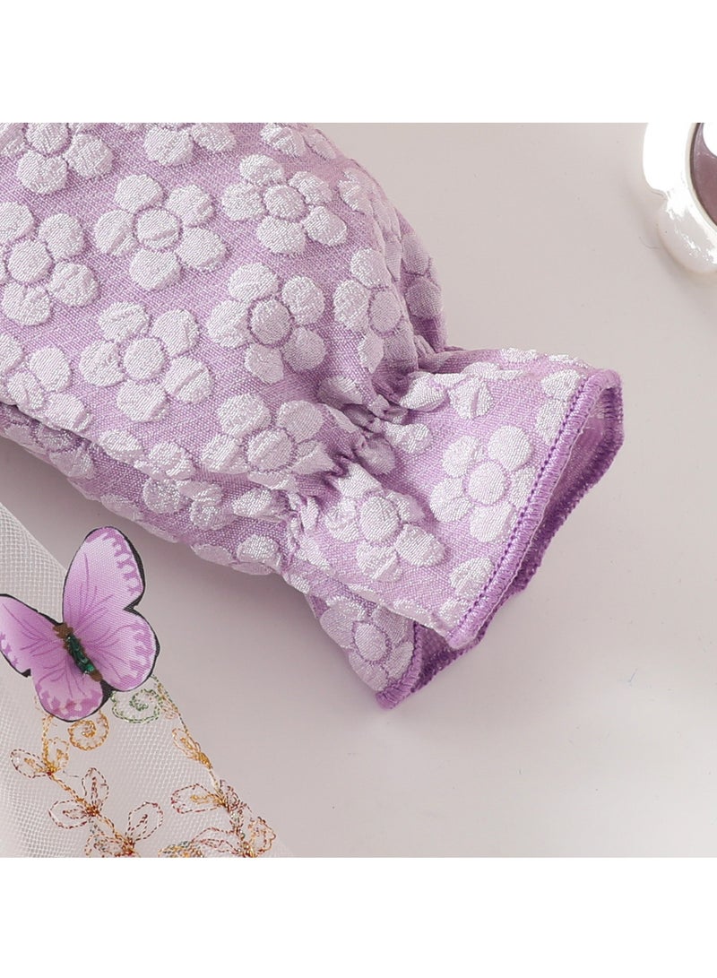 Baby Girl Birthday Party Dress, 18-24M, Purple Elegant Floral Tulle Dress with Butterfly Bow, Special Occasion Toddler Outfit, Long Sleeve Princess Dress - Image 4