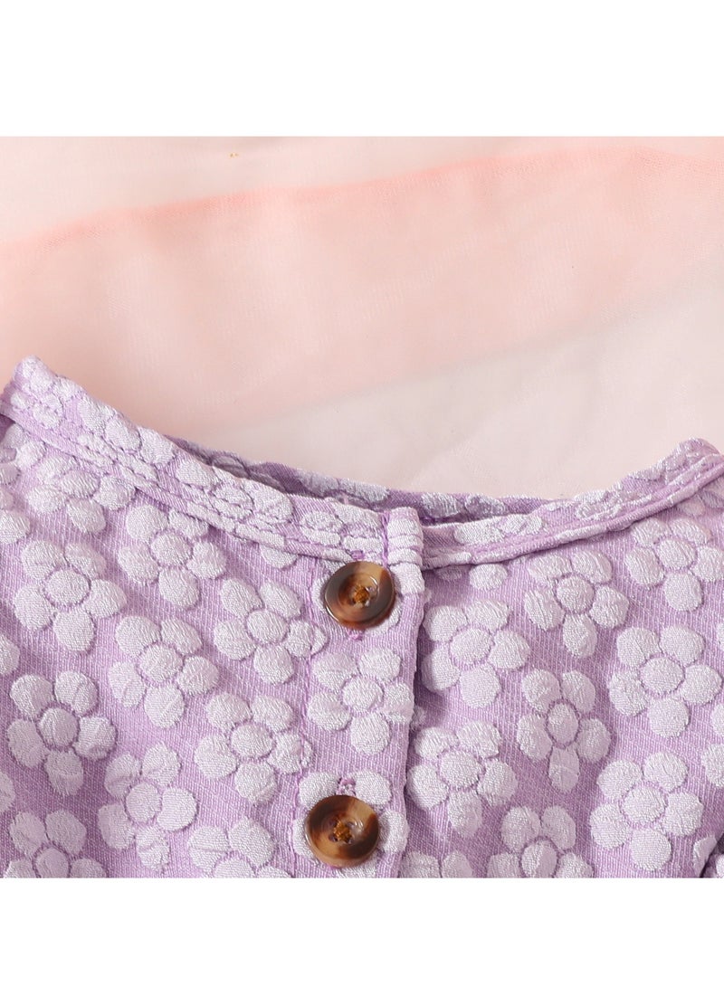 Baby Girl Birthday Party Dress, 18-24M, Purple Elegant Floral Tulle Dress with Butterfly Bow, Special Occasion Toddler Outfit, Long Sleeve Princess Dress - Image 3