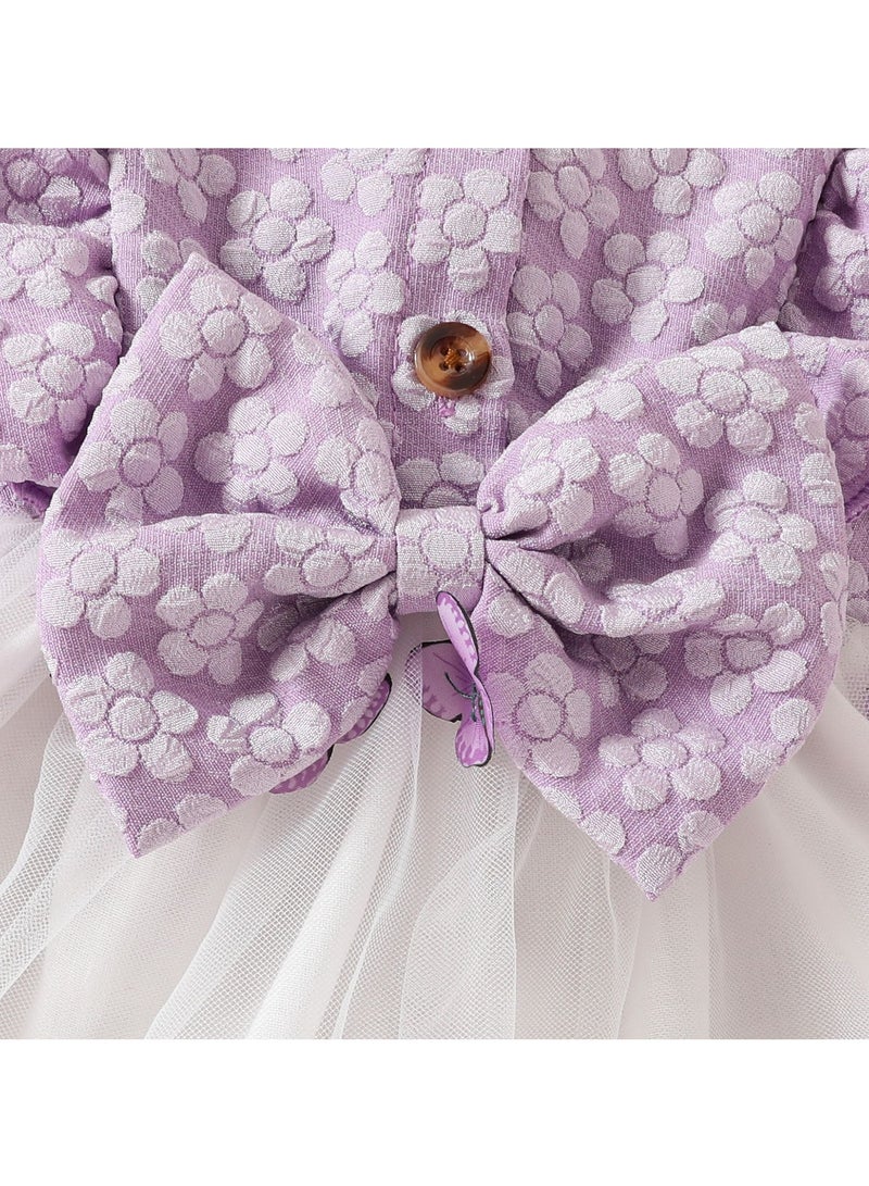 Baby Girl Birthday Party Dress, 18-24M, Purple Elegant Floral Tulle Dress with Butterfly Bow, Special Occasion Toddler Outfit, Long Sleeve Princess Dress - Image 5