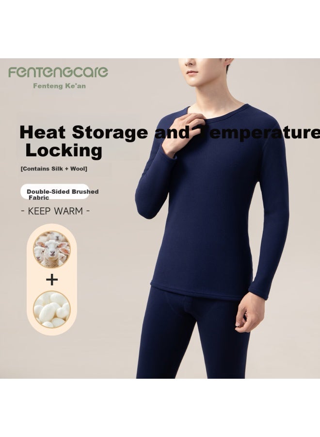 Fentengcare Wool And Silk Thermal Underwear Set For Men, Fleece-lined Thickened Winter Warm Clothing, Autumn Long Johns Set Yr - Image 2
