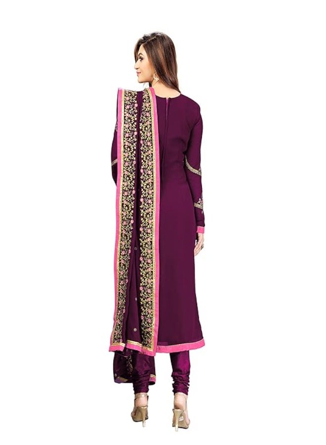 TRENDMALLS طقم بدلة نسائية من قماش جورجيت مطرز من تريندمالز، يتكون من قميص وبنطال وشال.5XL - Image 2