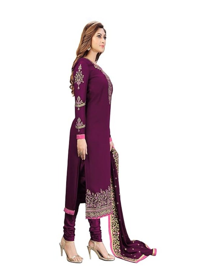 TRENDMALLS طقم بدلة نسائية من قماش جورجيت مطرز من تريندمالز، يتكون من قميص وبنطال وشال.5XL - Image 3