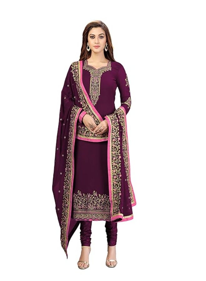 TRENDMALLS طقم بدلة نسائية من قماش جورجيت مطرز من تريندمالز، يتكون من قميص وبنطال وشال.5XL - Image 1