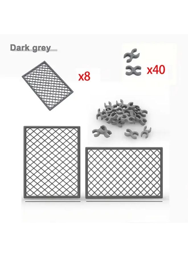 48Pcs Dark Gray Military Base Building Blocks MOC Accessories With Wire Mesh Fence - Image 1