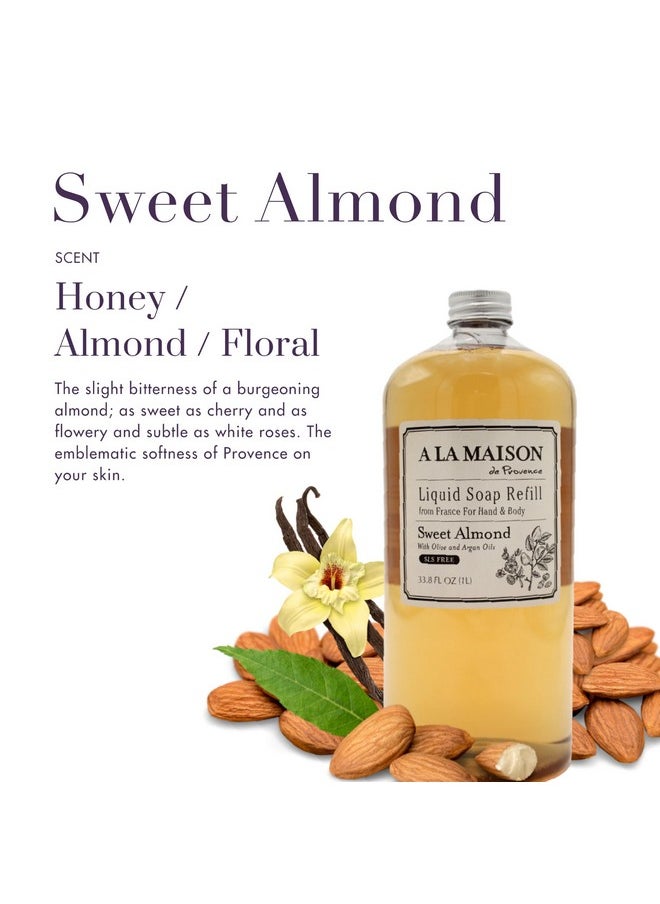 A La Maison - French Liquid Hand Soap Refill Sweet Almond Natural Hand Wash Made With Essential Oils Biodegradable Plantbased Vegan Crueltyfree Alcohol & Paraben Free (33.8 Oz 1 Pack) - Image 1