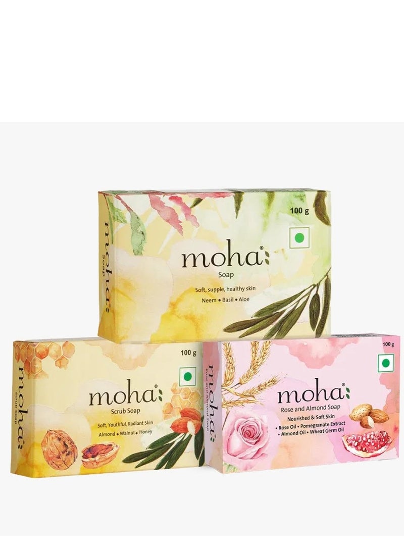 mohaa Multi Soap Pack 100 Gm Each For Soft Hydrate and Nourished Skin and Face  Unisex Product Mix Pack of 3 - Image 1